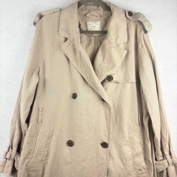 A New Day Women's Cream Double-Breasted Linen Trench Coat Large Gorpcore - Picture 13 of 14